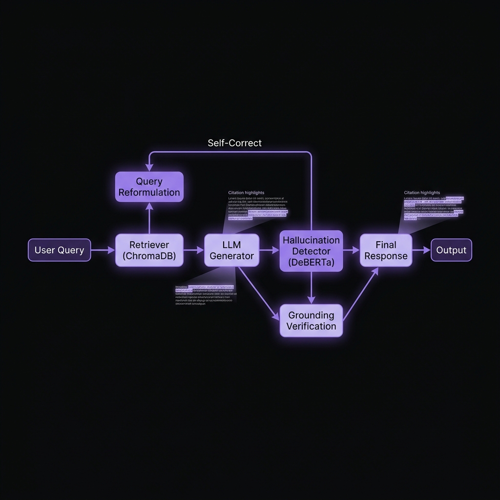Agentic RAG — Self-correcting retrieval pipeline with citation highlighting