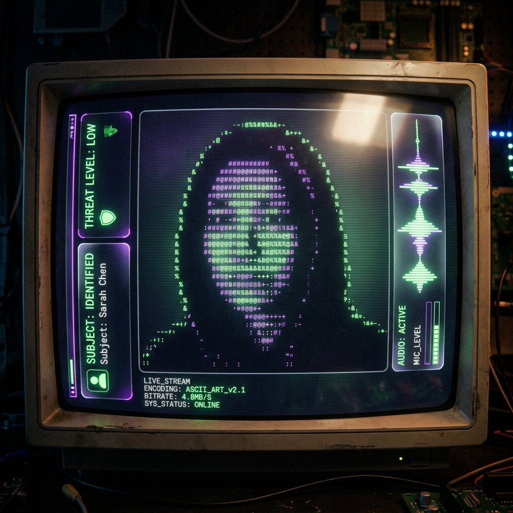 ASCII Yourself — Cyberpunk HUD with real-time ASCII art from webcam